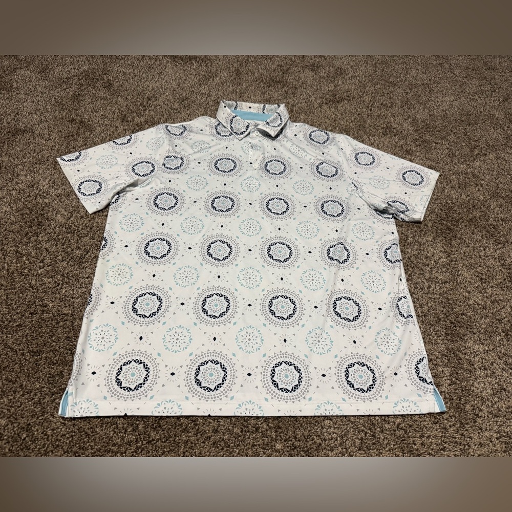 Puma White and Blue Geometric Golf Polo Sz XL